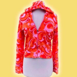Vintage y2k Victoria’s Secret pink and orange terry zip up hoodie
